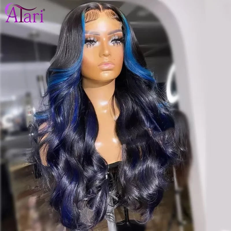 Blue Ombre Human Hair Wigs 13x4 13x6 Transparent Lace Frontal Wig Brazilian Body Wave Lace Front Wig Straight 5x5 Closure Wig