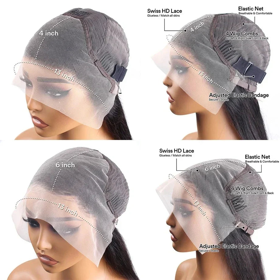 13x4 Brazilian Human Hair Wear and Go 200 Density Straight 13x6 Hd Lace Frontal Wigs Natural Black Pre Plucked with Baby Hair