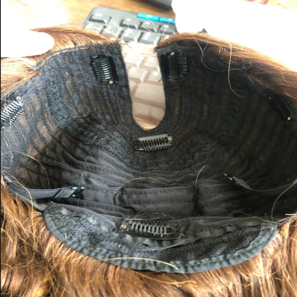 100% Human Hair Bayalage Highlight Brown Blonde Long Natural Glueless 1x4 Size Middle U Part Wigs for Black Women Easy Wear