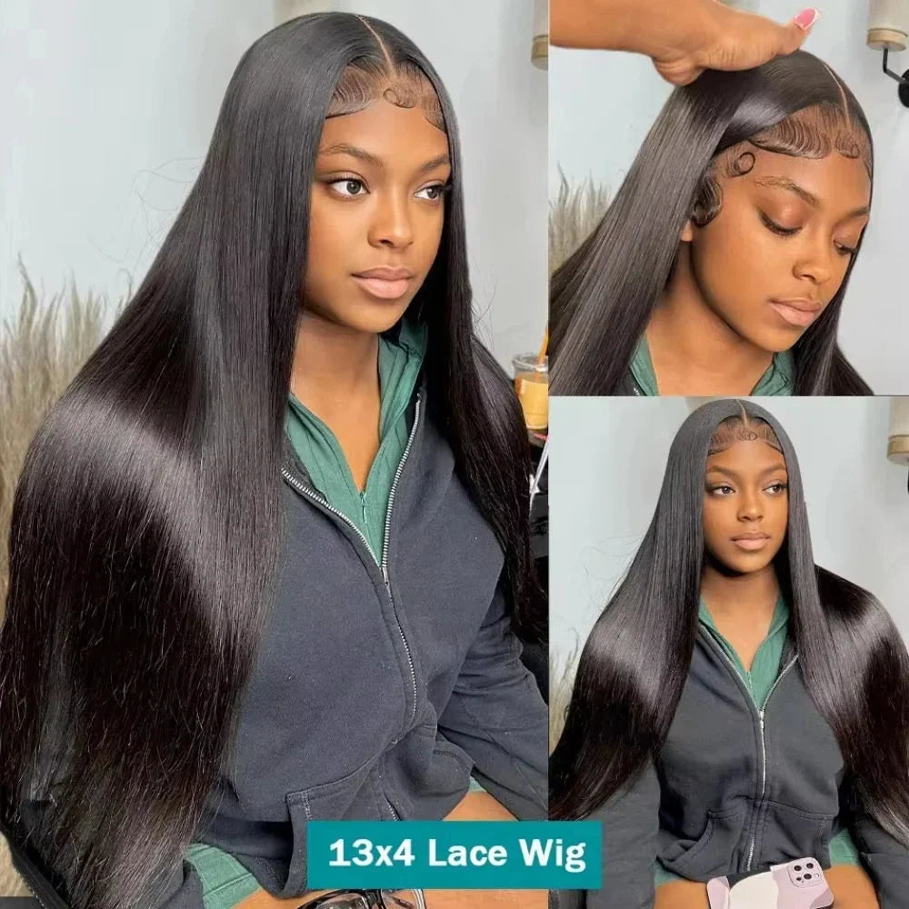 13x4 Brazilian Human Hair Wear and Go 200 Density Straight 13x6 Hd Lace Frontal Wigs Natural Black Pre Plucked with Baby Hair