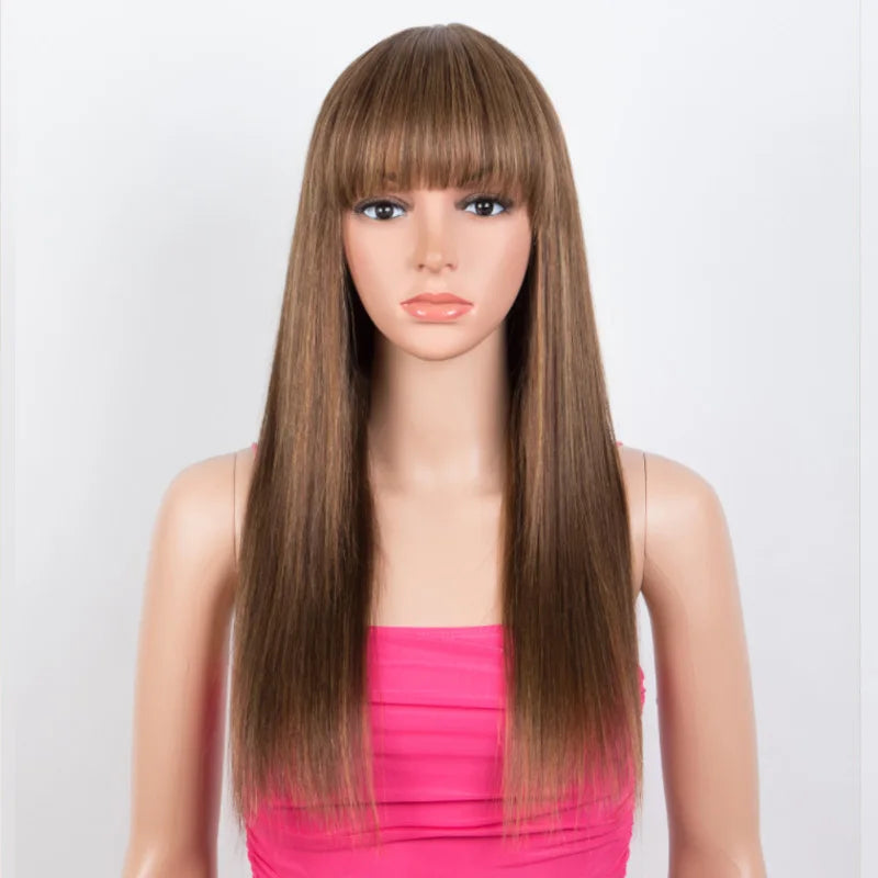 Highlight P4/30/27 100% Human Hair Wigs Straight With Bangs Fringe Brazilian Straight Human Hair Wigs Full Machine Made Wigs