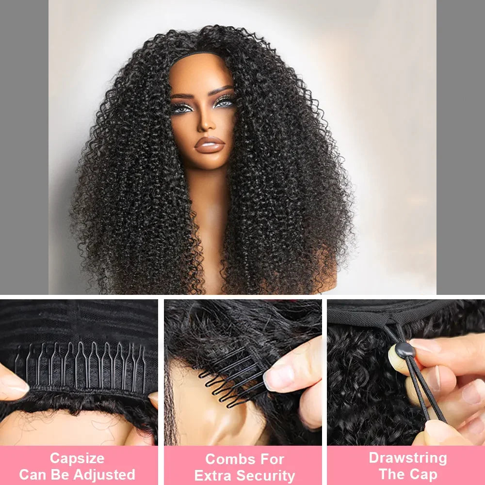 3 In 1 Human Hair Half Wig 250% density Afro Kinky Curly Flip Over Wig Half Wigs With Drawstring Seamless Wear Go Glueless Wig