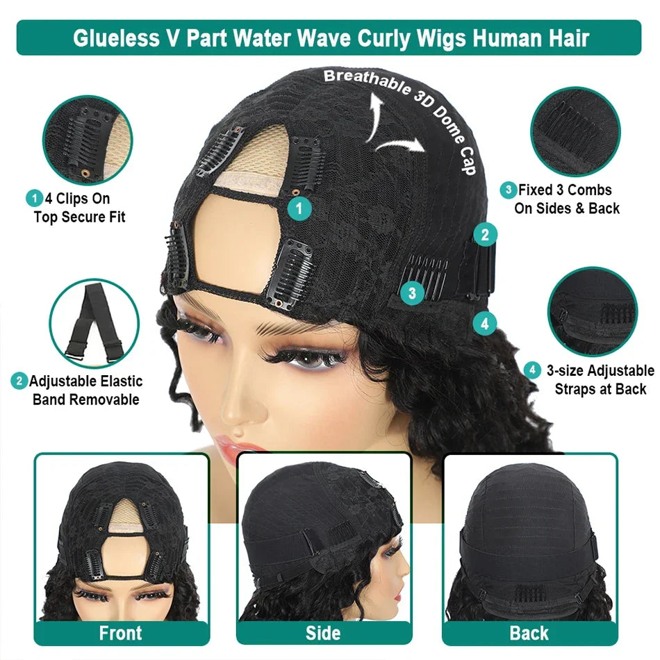 100% Human Hair Burmese Water Curly V Part Wigs 200% Density Deep Wavy Wave Upgrade U Part Glueless Virgin Human Hair Half Wigs