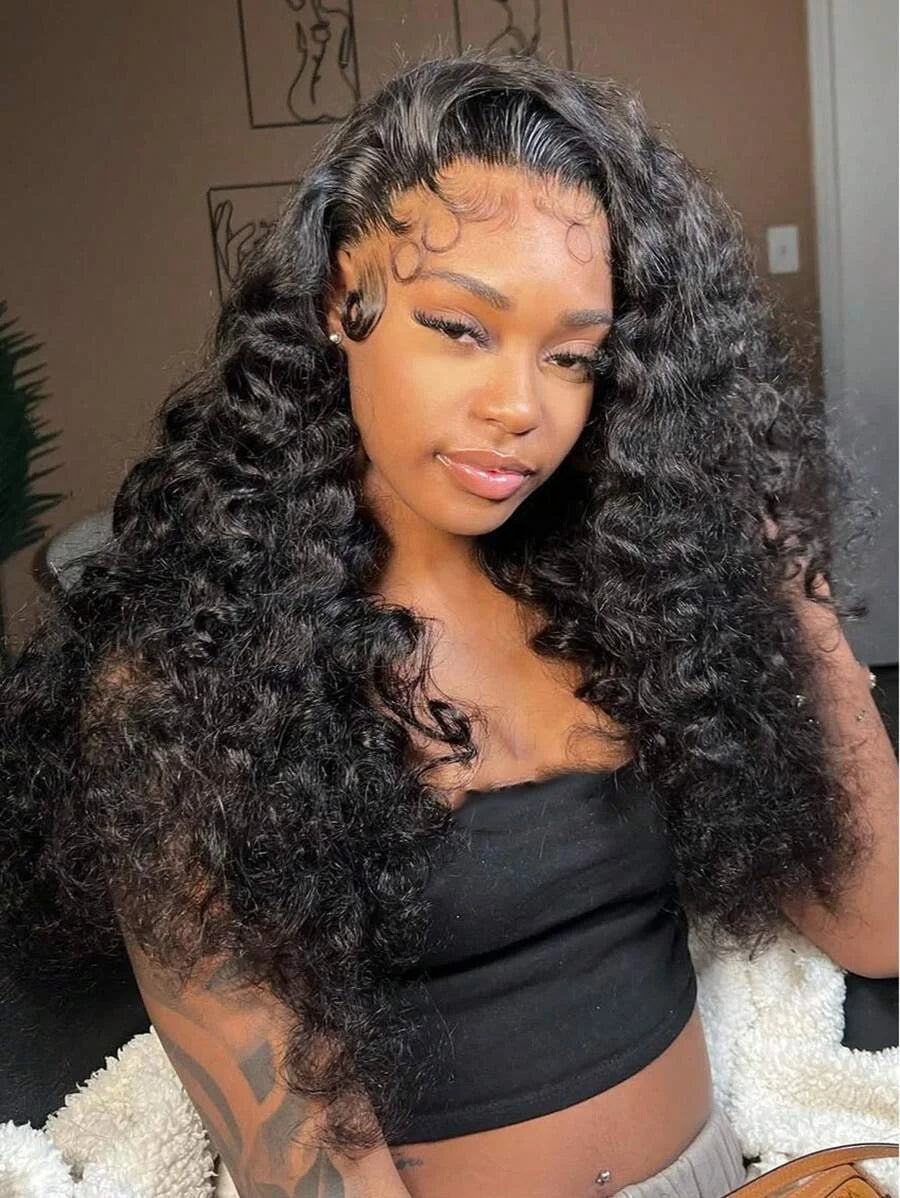 Curly Human Hair Wig Natural Color Deep Wave 38 40 Inch 13x4 13x6 HD Transparent Full Lace Frontal Brazilian Lace Front Wig