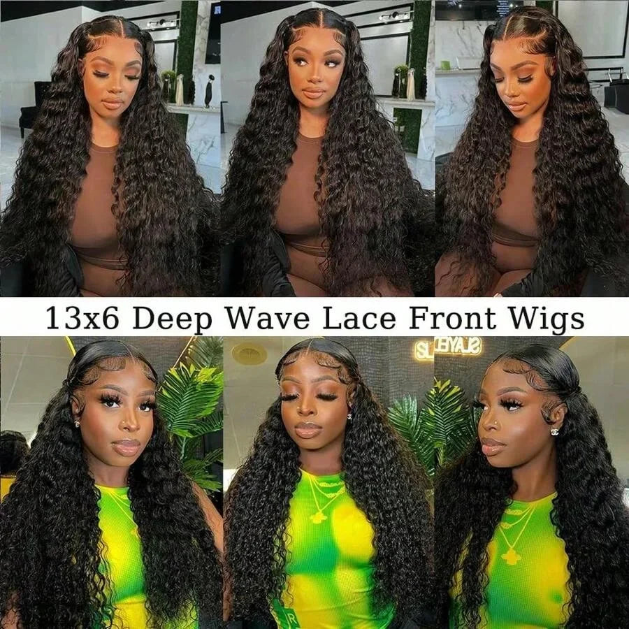 Curly Human Hair Wig Natural Color Deep Wave 38 40 Inch 13x4 13x6 HD Transparent Full Lace Frontal Brazilian Lace Front Wig