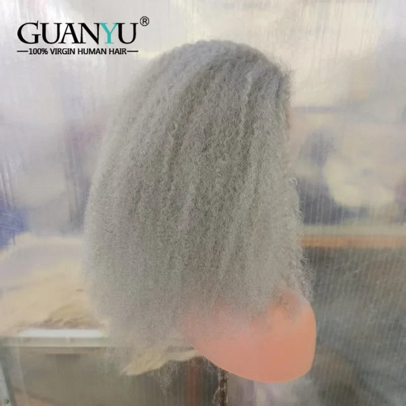 Gray Afro kinky curly Lace Front Wig Human Hair Silver Grey Wigs for Women 13X4 Glueless Lace Frontal Closure Wig Pre Plucked