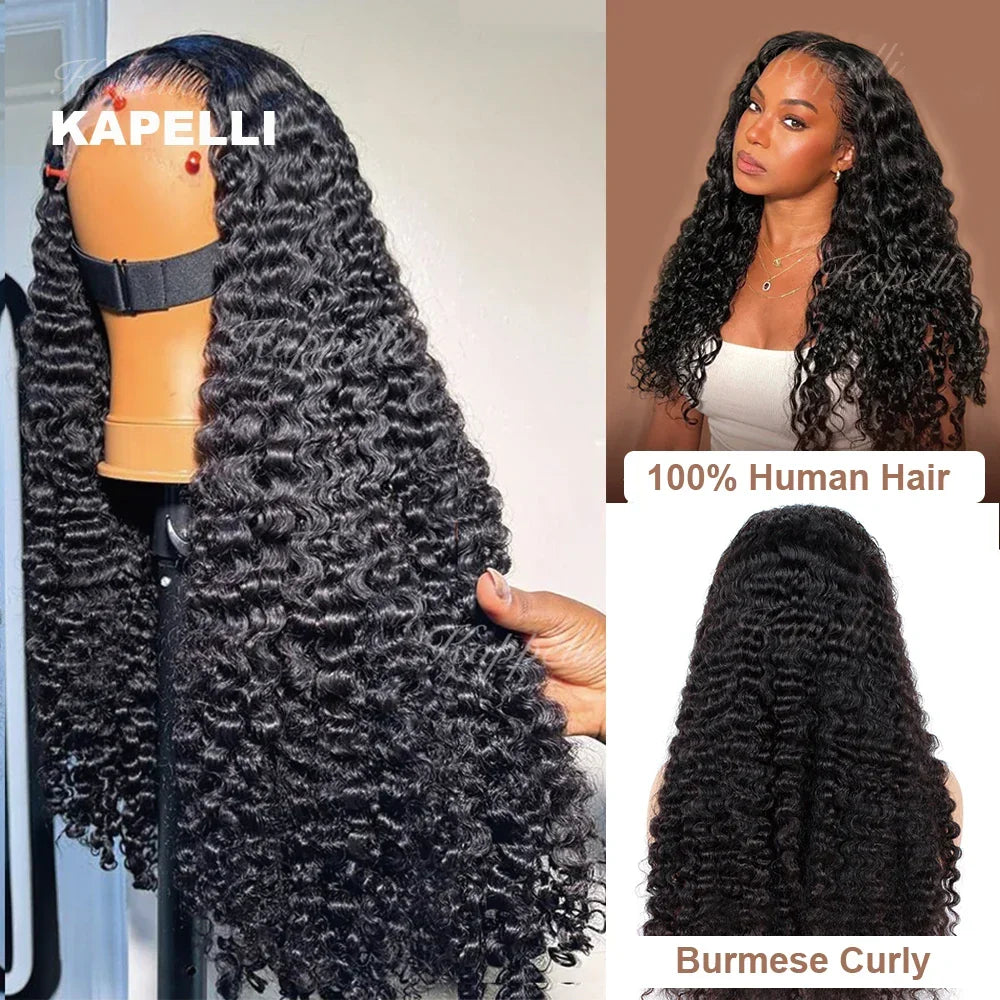 280% High Density 3C4A Burmese Curly Human Hair Wigs HD Transparent 13x4 13X6 Lace Front Wigs for Women Brazilian 100% Raw Hair