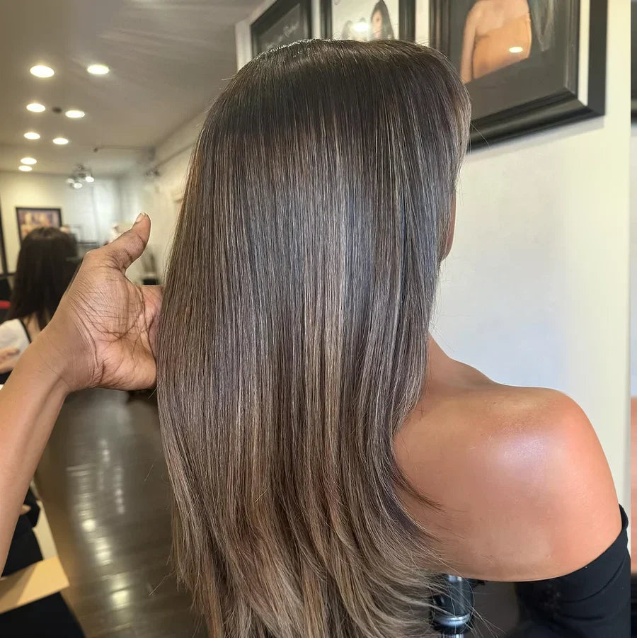 Brown Mix Blonde Highlight With Bang HD Lace Human Hair Wig Clearance Glueless Light Brown with Blond Highlights 22 Inch Wigs