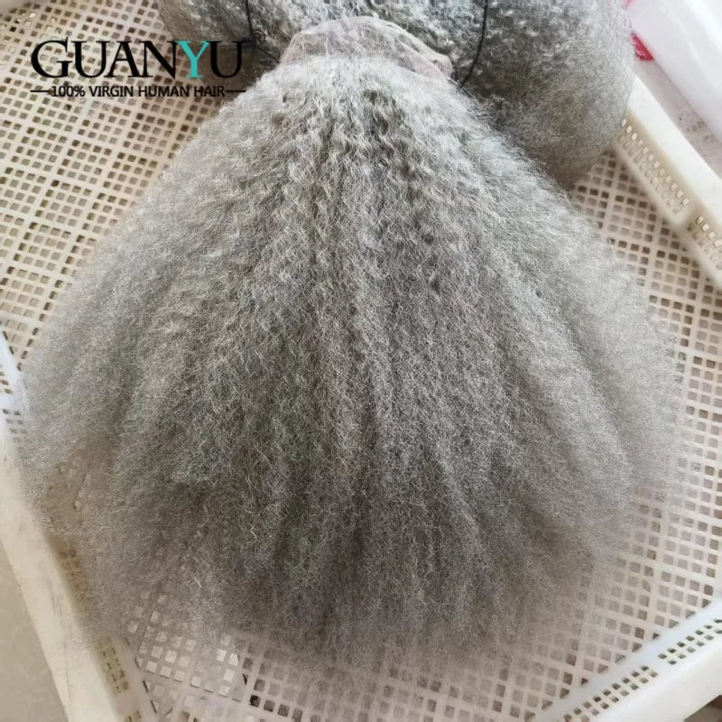 Gray Afro kinky curly Lace Front Wig Human Hair Silver Grey Wigs for Women 13X4 Glueless Lace Frontal Closure Wig Pre Plucked