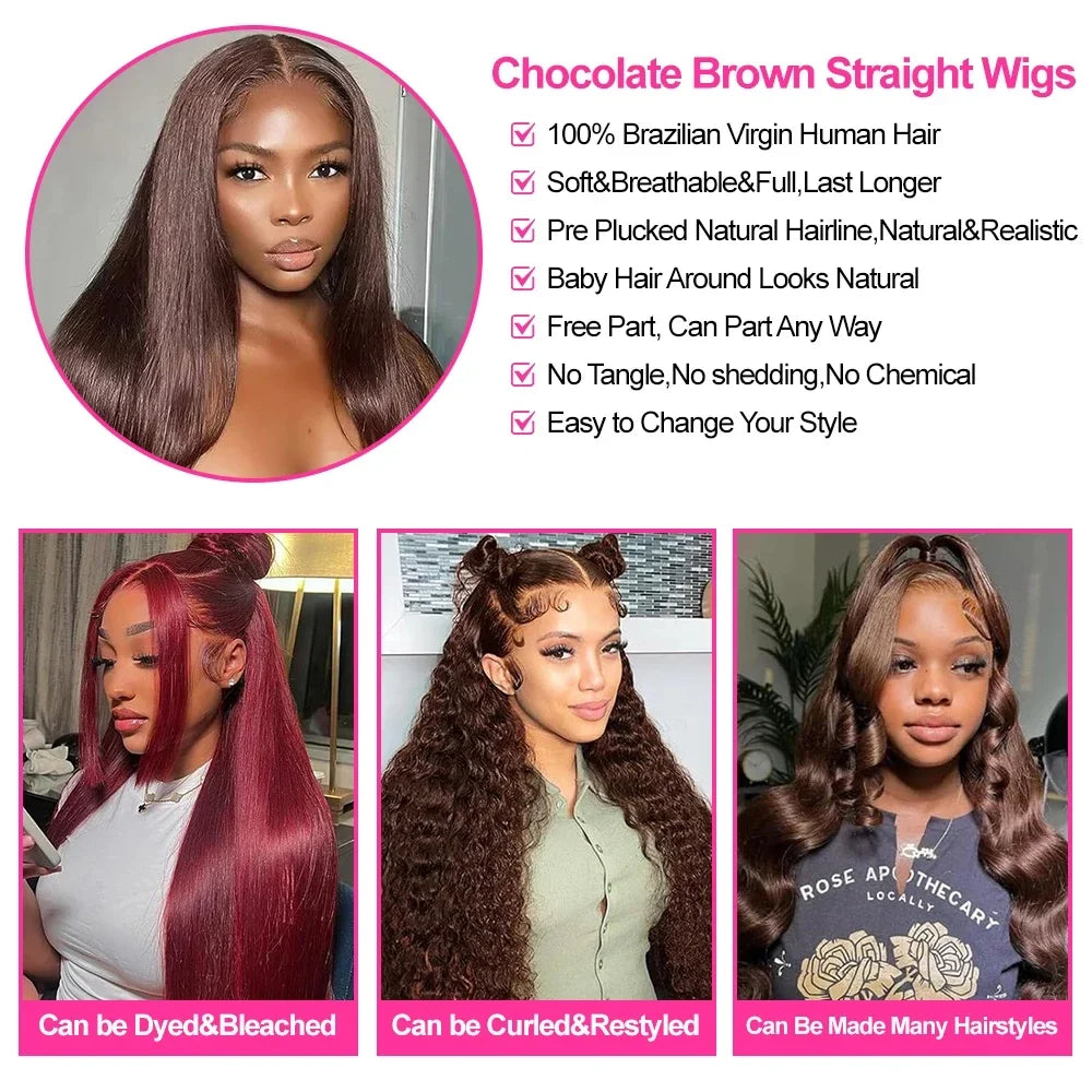 Geeta 13X6 Chocolate Brown Lace Front Wig 200% Pre Plucked Pre Plucked Pre Bleached Bone Straight Human Hair Wigs For Women