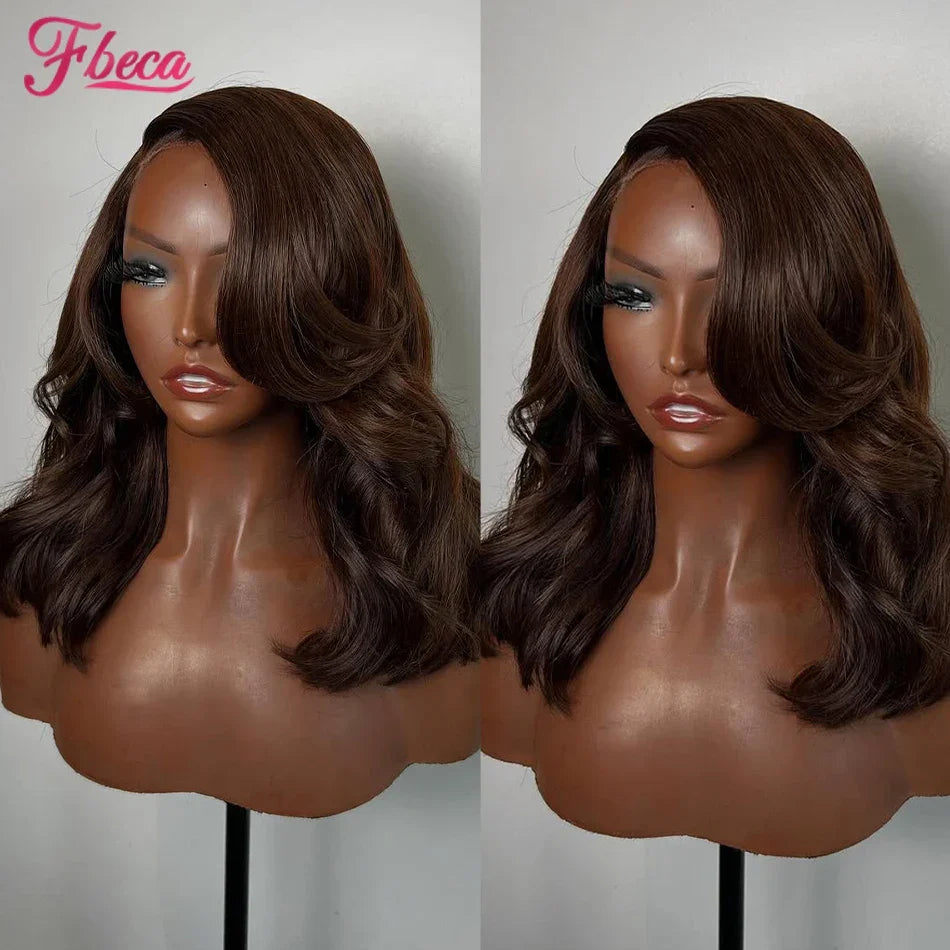 Body Wave Chocolate Brown Human Hair Wig Lace Front 13x6 13x4 HD Frontal Colored Wigs Preplucked For Women 180 Density 12"-18"