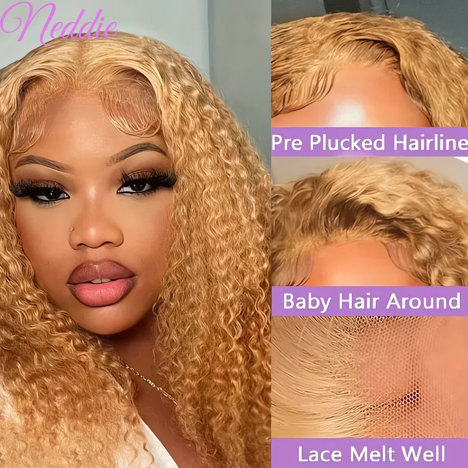 27# Honey Blonde Human Hair Colored Wig 13X4 Lace Front Deep Wave Wigs 13X6 Lace Frontal Curly Wig 30 34 Inch For Black Women