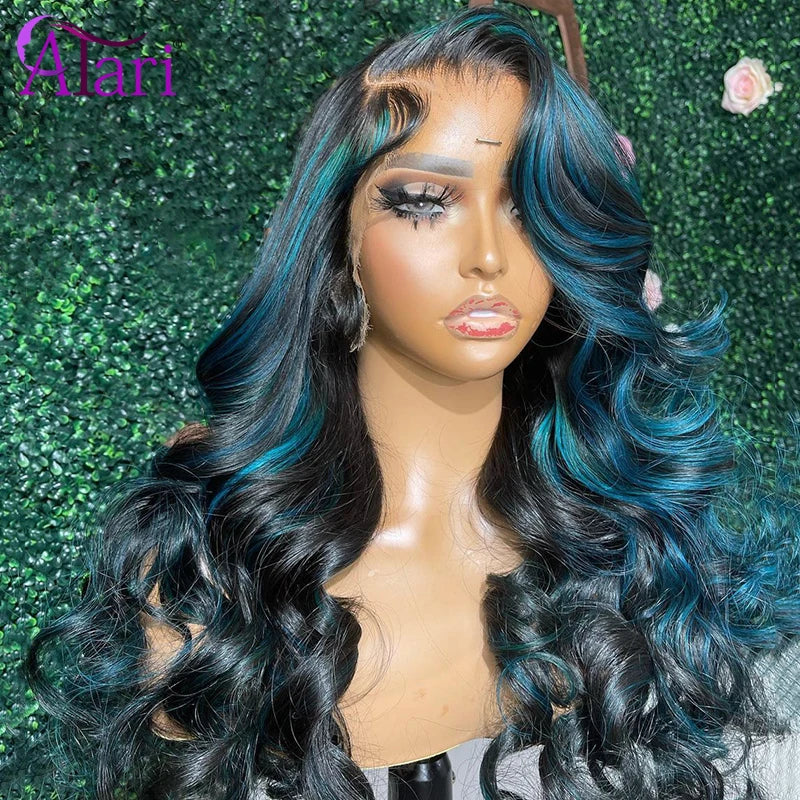 Blue Ombre Human Hair Wigs 13x4 13x6 Transparent Lace Frontal Wig Brazilian Body Wave Lace Front Wig Straight 5x5 Closure Wig