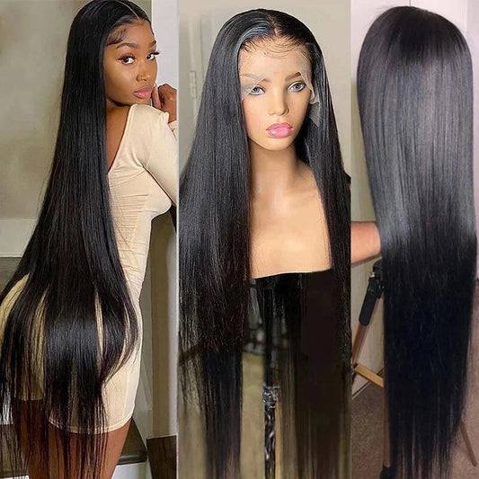 13x4 Brazilian Human Hair Wear and Go 200 Density Straight 13x6 Hd Lace Frontal Wigs Natural Black Pre Plucked with Baby Hair