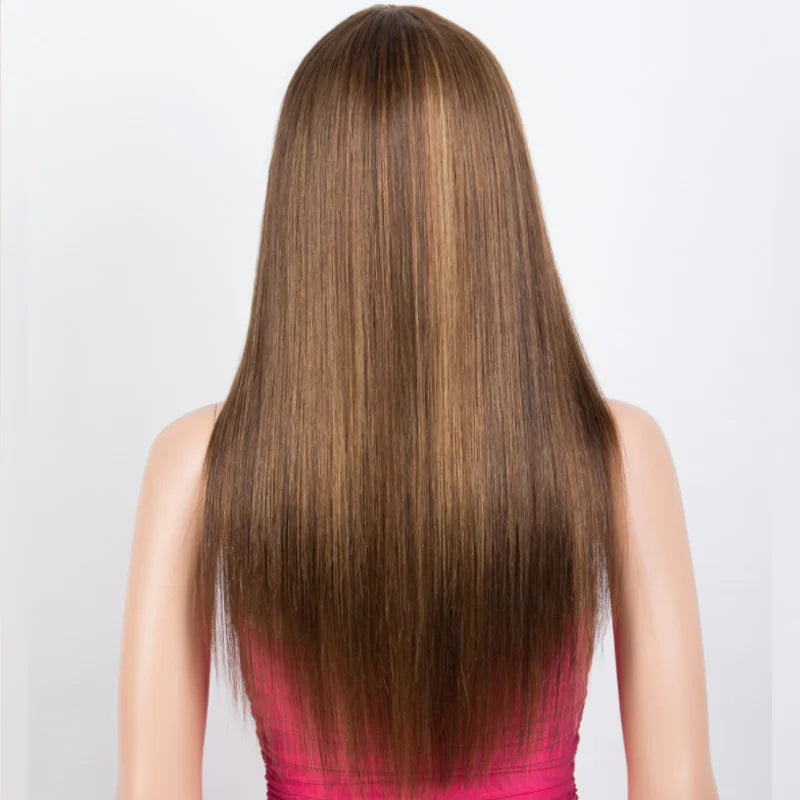 Highlight P4/30/27 100% Human Hair Wigs Straight With Bangs Fringe Brazilian Straight Human Hair Wigs Full Machine Made Wigs