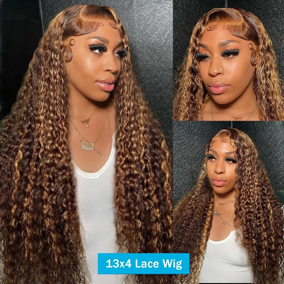 30 40 Inch Curly Highlight Ombre 13x6 Hd Lace Front Human Hair Wigs Brazilian Colored Deep Wave 13x4 Lace Frontal Wig For Women