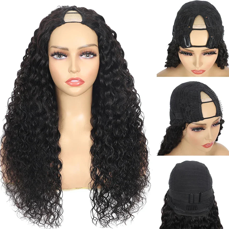 100% Human Hair Burmese Water Curly V Part Wigs 200% Density Deep Wavy Wave Upgrade U Part Glueless Virgin Human Hair Half Wigs