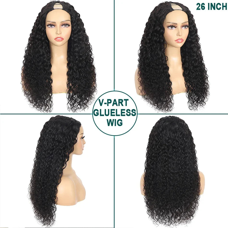 100% Human Hair Burmese Water Curly V Part Wigs 200% Density Deep Wavy Wave Upgrade U Part Glueless Virgin Human Hair Half Wigs