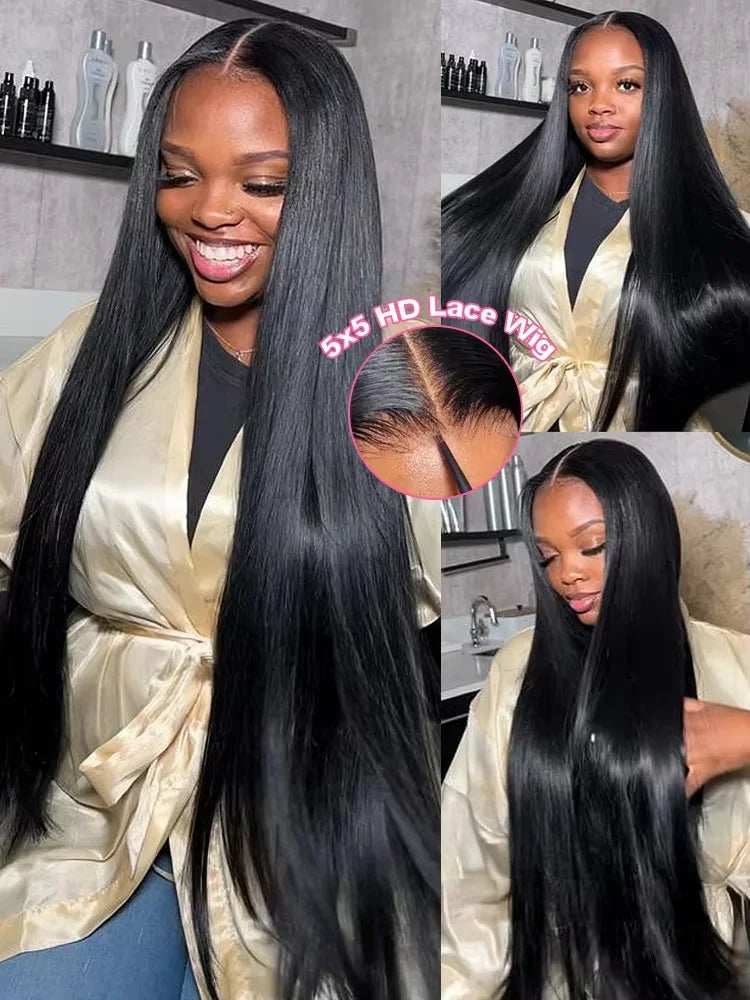 32 Inch 13x6 Hd Bone Straight Raw Human Hair Wigs 300 Density Brazilian Black 13x4 Lace Frontal Wig Human Hairs For Women