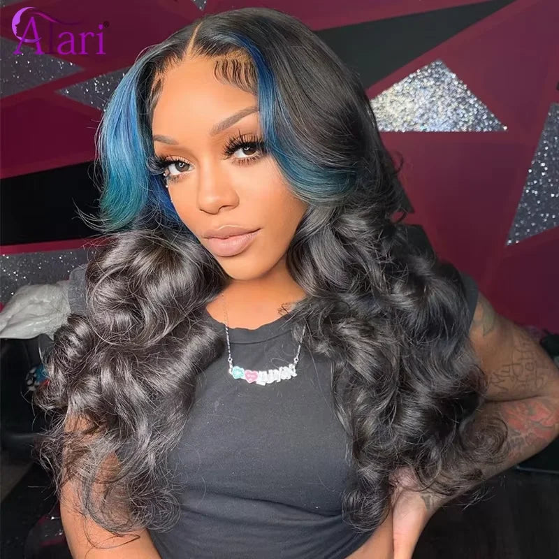 Blue Ombre Human Hair Wigs 13x4 13x6 Transparent Lace Frontal Wig Brazilian Body Wave Lace Front Wig Straight 5x5 Closure Wig