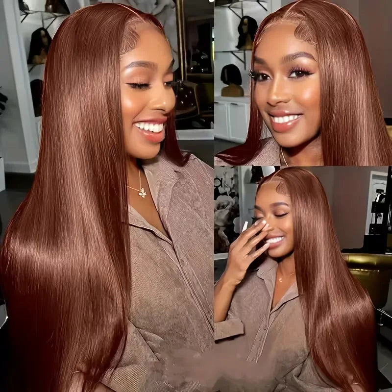 Geeta 13X6 Chocolate Brown Lace Front Wig 200% Pre Plucked Pre Plucked Pre Bleached Bone Straight Human Hair Wigs For Women
