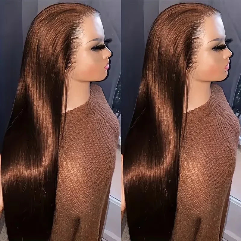 Geeta 13X6 Chocolate Brown Lace Front Wig 200% Pre Plucked Pre Plucked Pre Bleached Bone Straight Human Hair Wigs For Women