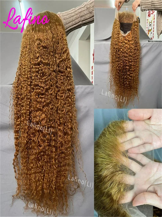 Honey Blonde Human Hair Wig Curly Wigs 13x6 Hd Lace Frontal Wig 13x4 Deep Wave Frontal Wig 30 Inch #27 Colored Human Hair Wigs