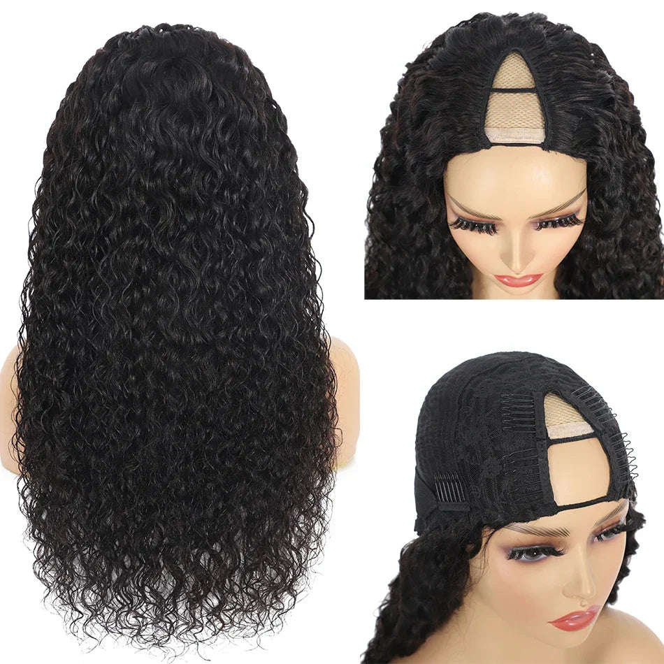 100% Human Hair Burmese Water Curly V Part Wigs 200% Density Deep Wavy Wave Upgrade U Part Glueless Virgin Human Hair Half Wigs