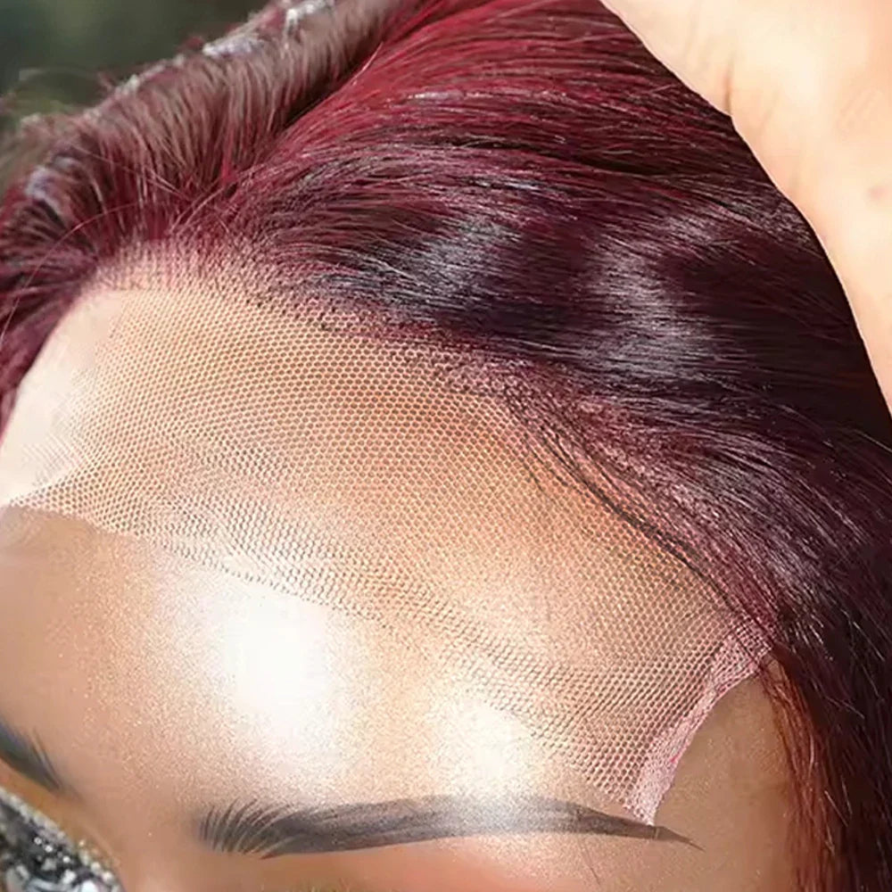 16A 100% Human Hair 99j Super Double Drawn Bone Straight Bob Wigs Human Hair Burgundy 5x5 2x6 Glueless HD Lace Wigs For Women