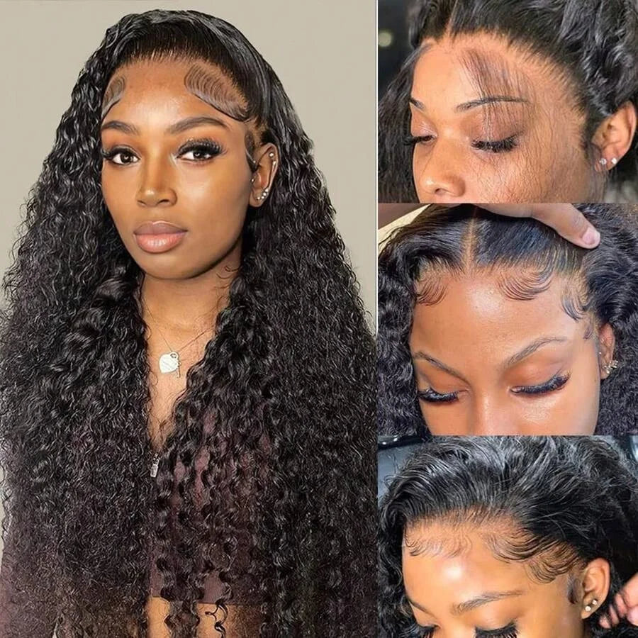 Curly Human Hair Wig Natural Color Deep Wave 38 40 Inch 13x4 13x6 HD Transparent Full Lace Frontal Brazilian Lace Front Wig