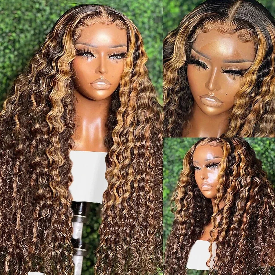 30 40 Inch Curly Highlight Ombre 13x6 Hd Lace Front Human Hair Wigs Brazilian Colored Deep Wave 13x4 Lace Frontal Wig For Women