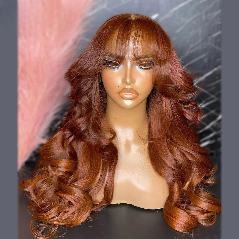 Black Body Wave Lace Front Wig With Bangs 13x4 HD Lace Wig Glueless Synthetic And Blend High Quality Pre Plucked For Women