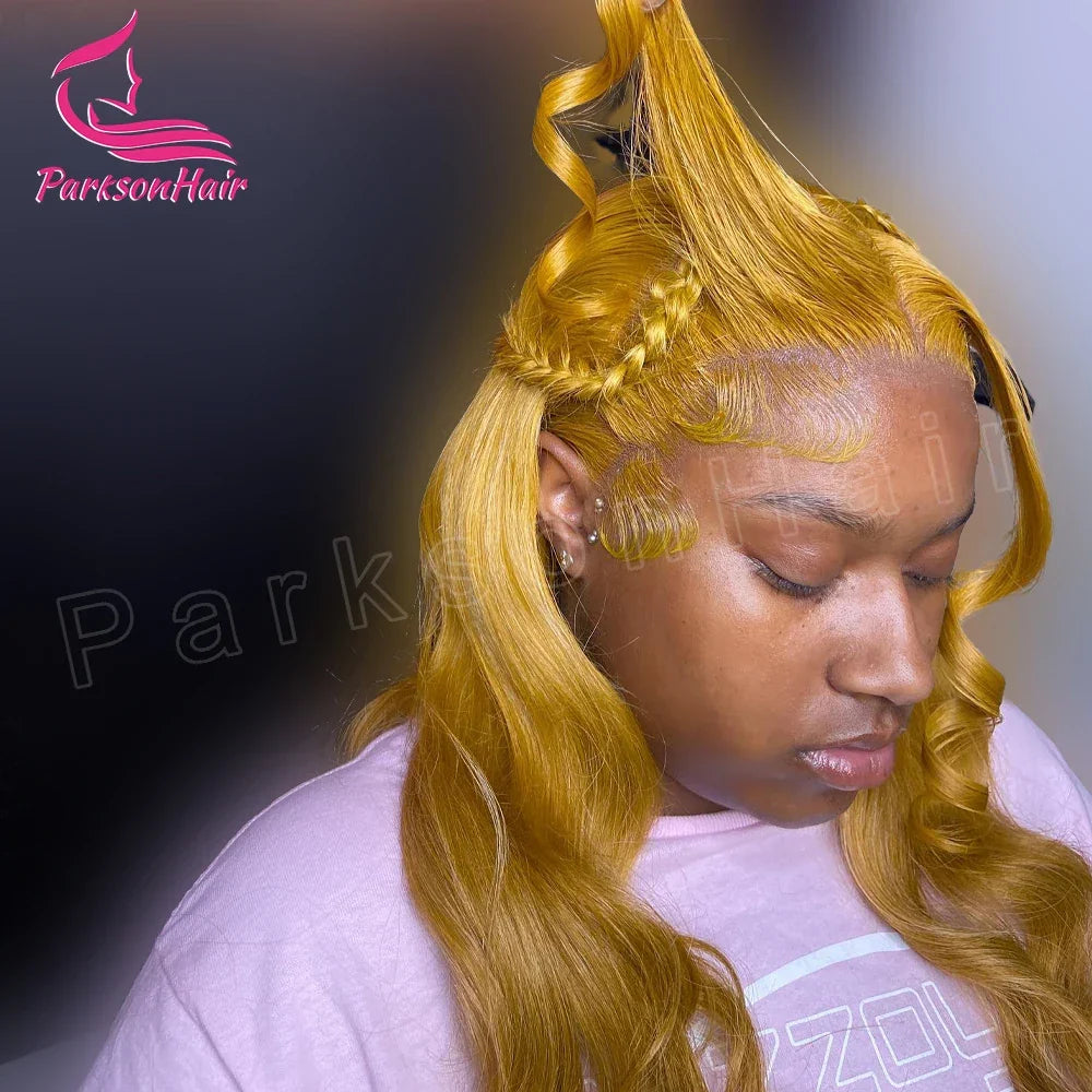 Yellow Wear And Go Glueless Human Hair Wigs Preplucked Brazilian 13x6 HD Lace Frontal Human Hair Wigs 613 Colored Ready To Wear