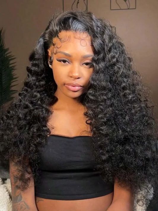 Curly Human Hair Wig Natural Color Deep Wave 38 40 Inch 13x4 13x6 HD Transparent Full Lace Frontal Brazilian Lace Front Wig