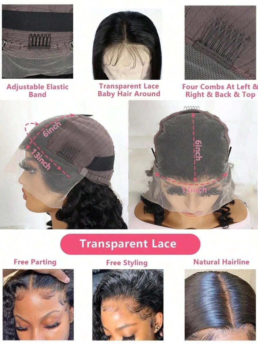 Curly Human Hair Wig Natural Color Deep Wave 38 40 Inch 13x4 13x6 HD Transparent Full Lace Frontal Brazilian Lace Front Wig